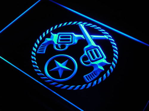 WESTERN PISTOLS CROSSED GUNS & STAR Neon Sign